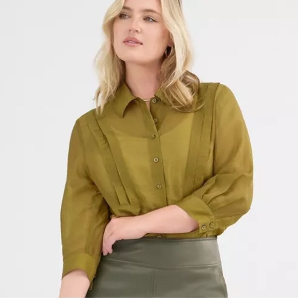 NWT Cabi 4714 3/4 SLEEVE PLEATED BLOUSE Portrait Blouse Size M